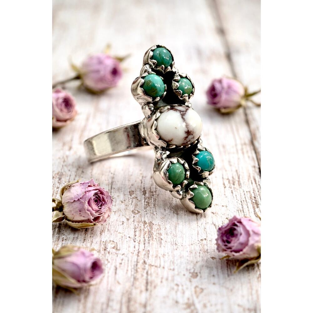 Minimalist Wild Horse Jasper & Kingman Turquoise Handcrafted Ring Adjustable